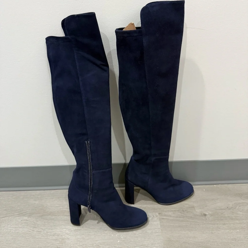 Stuart Weitzman Boots AllJack Over The Knee in Blue Suede